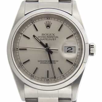 Mens Rolex Stainless Steel Datejust Silver Dial and Oyster Band 16200 (SKU 16200AMT)