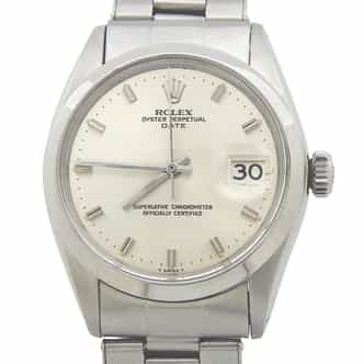 Mens Rolex Stainless Steel Date Model 1500 Watch with Silver Dial and Papers (SKU 2161091AMT)
