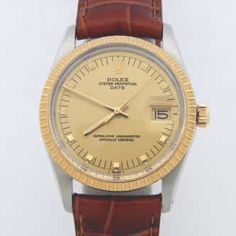Mens Rolex Two-Tone 18K/SS Date Champagne Dial Brown Leather 15053 (SKU 8394916AMT)