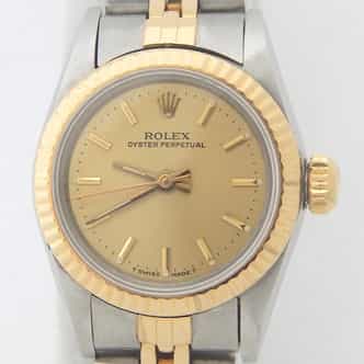 Ladies Rolex Two-Tone 18K/SS Oyster Perpetual 67193 Champagne Dial (SKU 8515120AMT)