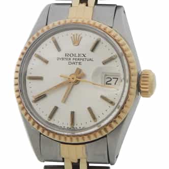 Vintage Rolex Date Ladies 2Tone Yellow Gold Steel Watch Jubilee Silver 6517 (SKU 1650942AMT)