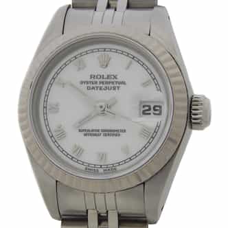 Ladies Rolex Stainless Steel Datejust Watch White Roman Dial 69174 (SKU 8801222WAMT)