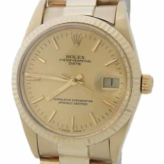 Mens Rolex 14K Yellow Gold Date Watch with Champagne Dial 15037 (SKU 9648283AMT)