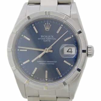 Mens Rolex Stainless Steel Date Watch Blue Dial with Papers 15210 (SKU F763989AMT)