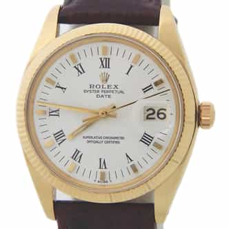 Mens Rolex 14K Yellow Gold Date with White Dial Brown Strap 1503 (SKU 6122594LAMT)