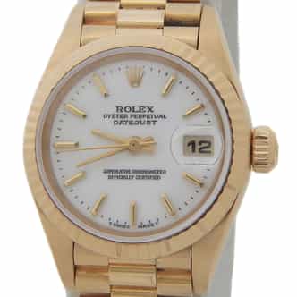 Ladies Rolex 18K Yellow Gold Datejust Watch with White Dial  69178 (SKU 69178WRAMT)