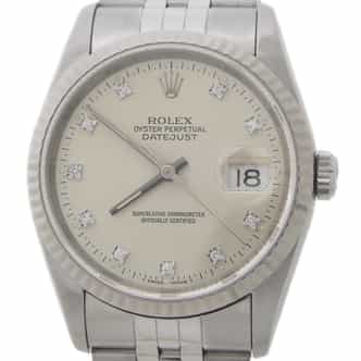 Mens Rolex Stainless Steel 16234 Datejust Watch Silver Diamond Dial (SKU X573745AMT)