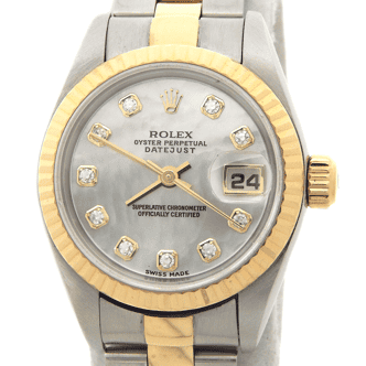 Ladies Rolex Two-Tone Datejust White Mother of Pearl Diamond Dial 79173 (SKU Y547551MAMT)