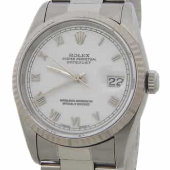 Mens Rolex Stainless Steel Datejust White Roman Dial 16234 (SKU W103075AMT)