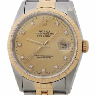 Mens Rolex Two-Tone Datejust Factory Gold Diamond Dial 16233 (SKU X467248AMT)