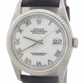 Mens Rolex Stainless Steel Datejust 16234 Watch White Roman Dial (SKU E242190BLAMT)