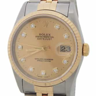 Mens Rolex Two-Tone Datejust Factory Gold Diamond Dial 16233 (SKU W506118AMT)