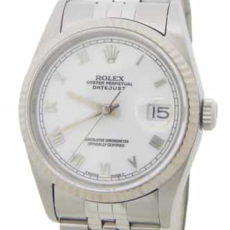Mens Rolex Stainless Steel Datejust White Roman Dial 16234 (SKU S702888AMT)