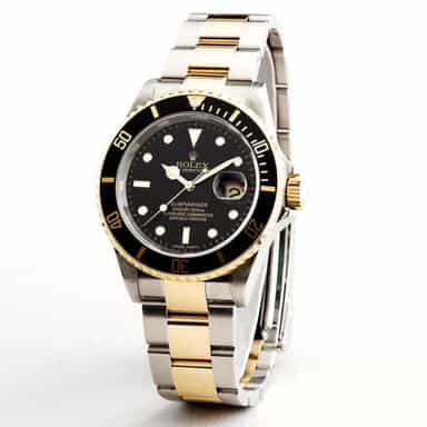 Mens Rolex Two-Tone Submariner 16613T with Black Dial & Bezel - Mid 2000s (SKU 16613T111MT)