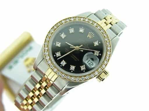 Ladies Rolex Two-Tone 18K/SS Datejust Black Diamond 69173 (SKU 69173BLDDMT)
