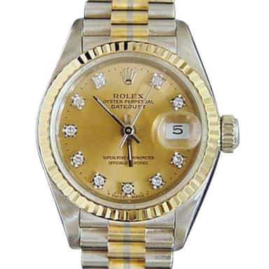 Ladies Rolex 18K Tridor Datejust President Champagne Diamond 69179B (SKU E256160MT)