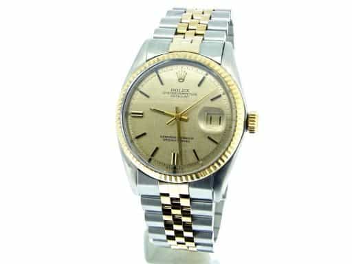 Mens Rolex Two-Tone Datejust Gold Linen 1601 (SKU 1601GLBCMT)