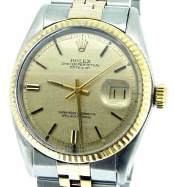 Mens Rolex Two-Tone Datejust Gold Linen 1601 (SKU 1601GLBCMT)