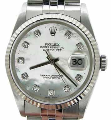 Mens Rolex Stainless Steel Datejust White MOP Diamond 16234 (SKU T740975MT)