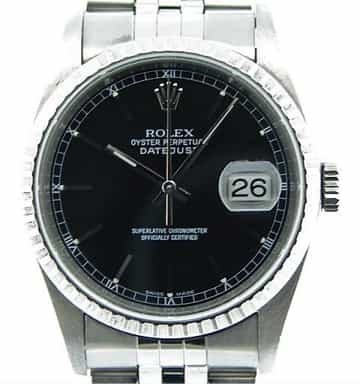 Mens Rolex Stainless Steel Datejust 16220 Watch Black Dial (SKU BF101874MT)