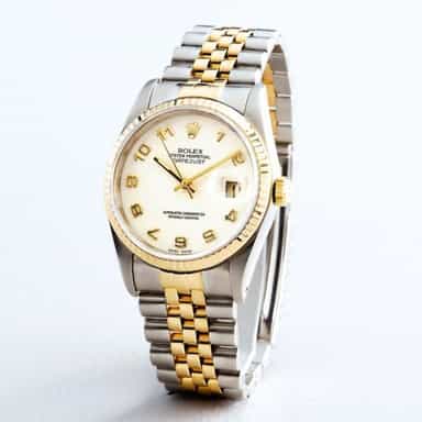 Mens Rolex Two-Tone 18K/SS Datejust White Arabic 16233 (SKU 16233111MT)