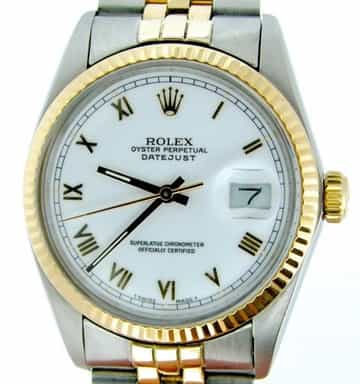 Mens Rolex Two-Tone 18K/SS Datejust White Roman 16013 (SKU 9368194MT)