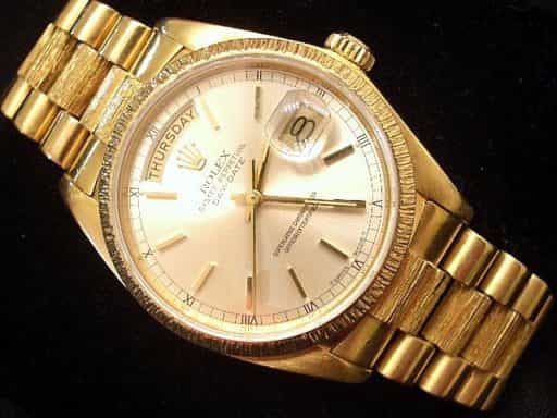 Mens Rolex 18K Gold Day-Date President Bark Finish Watch Ref. 18078 (SKU 7231111MT)