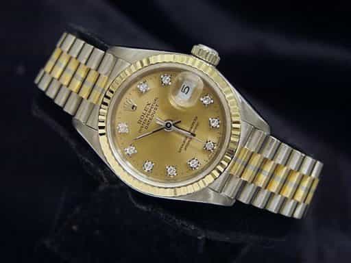 Ladies Rolex 18K Tridor Datejust President Champagne Diamond 69179B (SKU E256160MT)