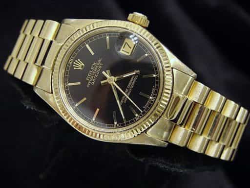 Mid Size Rolex 18K Yellow Gold Datejust Black 6827 (SKU 6827BAPBMT)