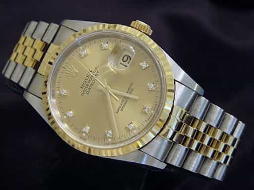 Mens Rolex Two-Tone 18K/SS Datejust Champagne Diamond 16233 (SKU S670826BCMT)