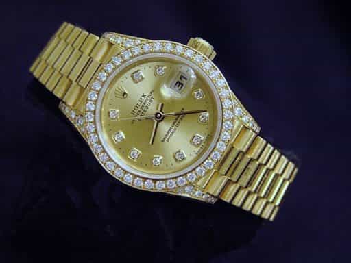 Ladies Rolex 18K Yellow Gold Datejust President Crown Collection Diamond 69158 (SKU T657096MTP)