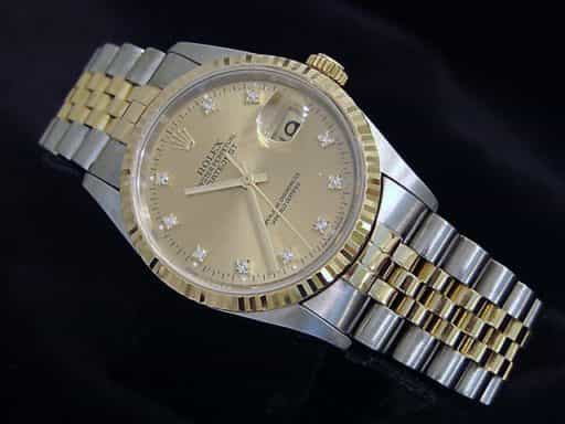 Mens Rolex Two-Tone 18K/SS Datejust Champagne Diamond 16233 (SKU W101575CMT)