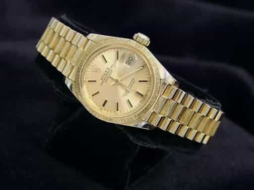 Ladies Rolex 18K Yellow Gold Datejust President Bark Champagne 6927 (SKU 5280862NMT)