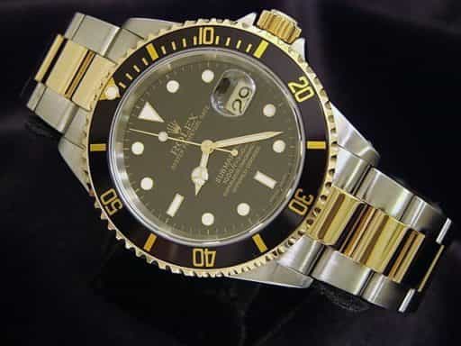 Mens Rolex Two-Tone 18K/SS Submariner Black  16613 (SKU P871026MT)