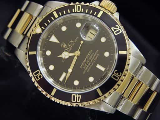 Mens Rolex Two-Tone 18K/SS Submariner Black  16613 (SKU T957013BCMT)