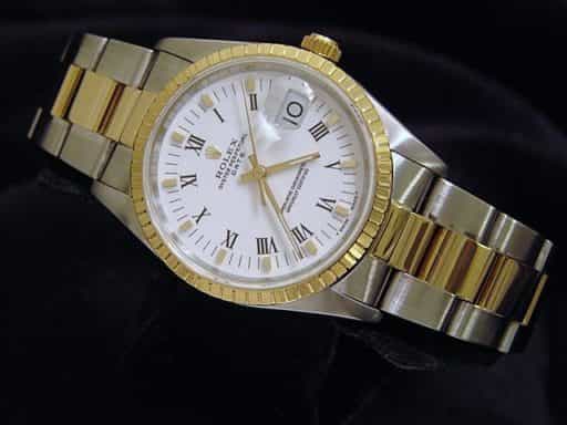 Mens Rolex Two-Tone 18K/SS Date White Roman 15223 (SKU L923163MT)