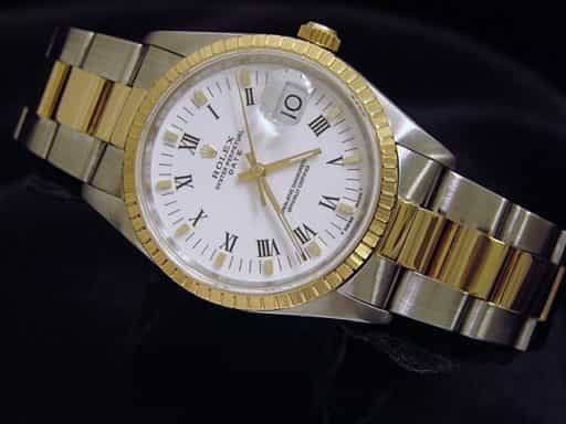 Mens Rolex Two-Tone 18K/SS Date White Roman 15223 (SKU L923163MT)