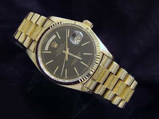 Mens Rolex 18K Gold Day-Date President Watch with Black Dial (SKU B5507779MT)