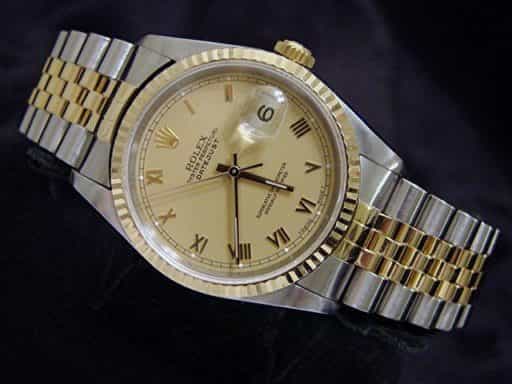 Mens Rolex Two-Tone 18K/SS Datejust Champagne Roman 16233 (SKU DJ151111MT)