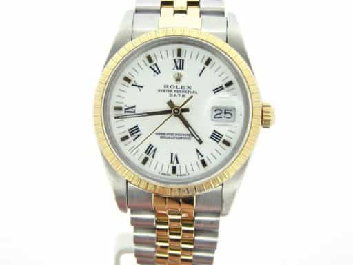 Pre Owned Mens Rolex Two-Tone Roman Date with a White Dial 15053 (SKU L250491)