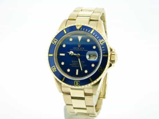 Mens Rolex 18K Yellow Gold Submariner Blue  16618 (SKU N301320NNMT)
