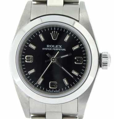 Ladies Rolex Stainless Steel Oyster Perpetual Black  76080 (SKU P309686NNCMT)