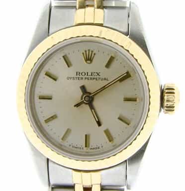 Ladies Rolex Two-Tone 18K/SS Oyster Perpetual Silver  67193 (SKU 9416049NCMT)