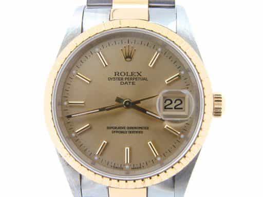 Pre Owned Mens Rolex Two-Tone Date Watch with a Gold Champagne Dial 15223 (SKU 7930668NM)