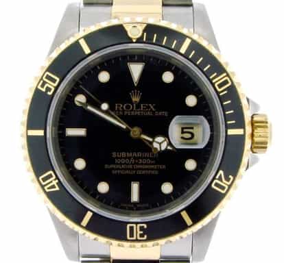 Mens Rolex Two-Tone 18K/SS Submariner Black  16613 (SKU X516568NBCMT)