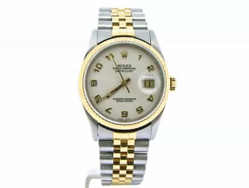 Mens Rolex Two-Tone 18K/SS Datejust White Arabic 16233 (SKU X402677NJUBMT)