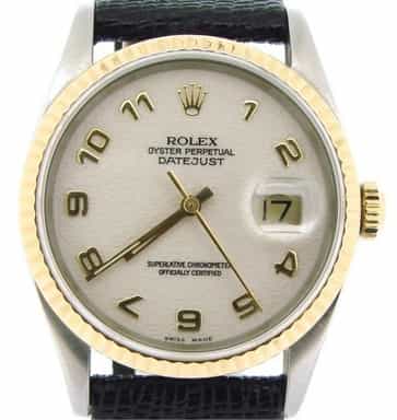 Mens Rolex Two-Tone 18K/SS Datejust White Arabic 16233 (SKU X402677NBLKBCMT)