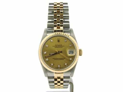Mid Size Rolex Two-Tone 18K/SS Datejust Champagne Diamond 68273 (SKU N581297NMT)