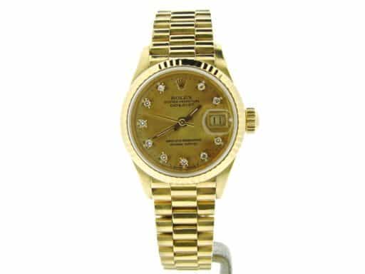 Ladies Rolex 18K Yellow Gold Datejust President Champagne Diamond 69178 (SKU E363626AMT)