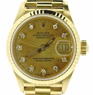 Ladies Rolex 18K Yellow Gold Datejust President Champagne Diamond 69178 (SKU E363626AMT)
